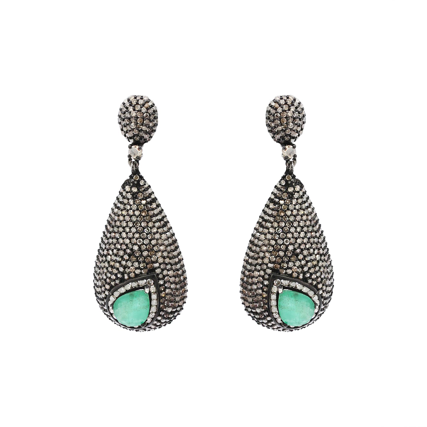 Precious Pear Emerald And Diamond 925 Sterling Silver Drop Earring