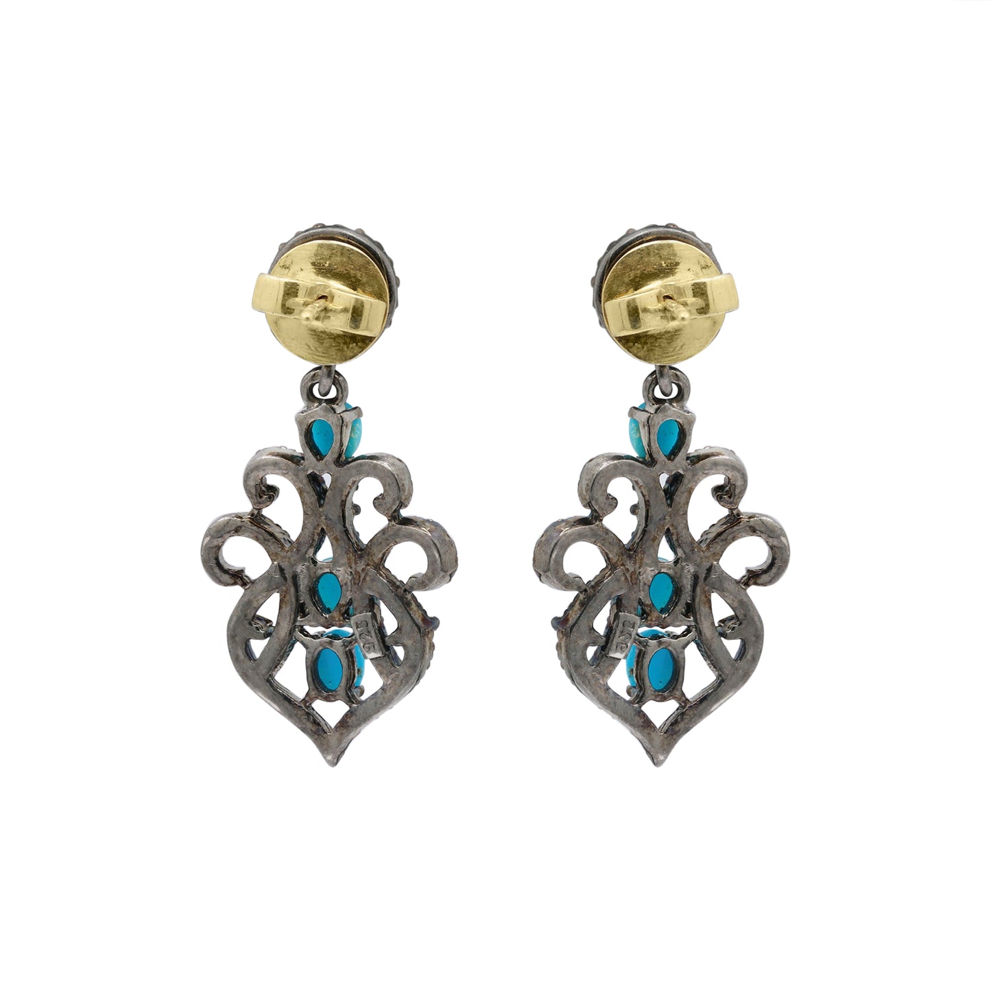 Natural Turquoise And Diamond 925 Sterling Silver Drop Earring