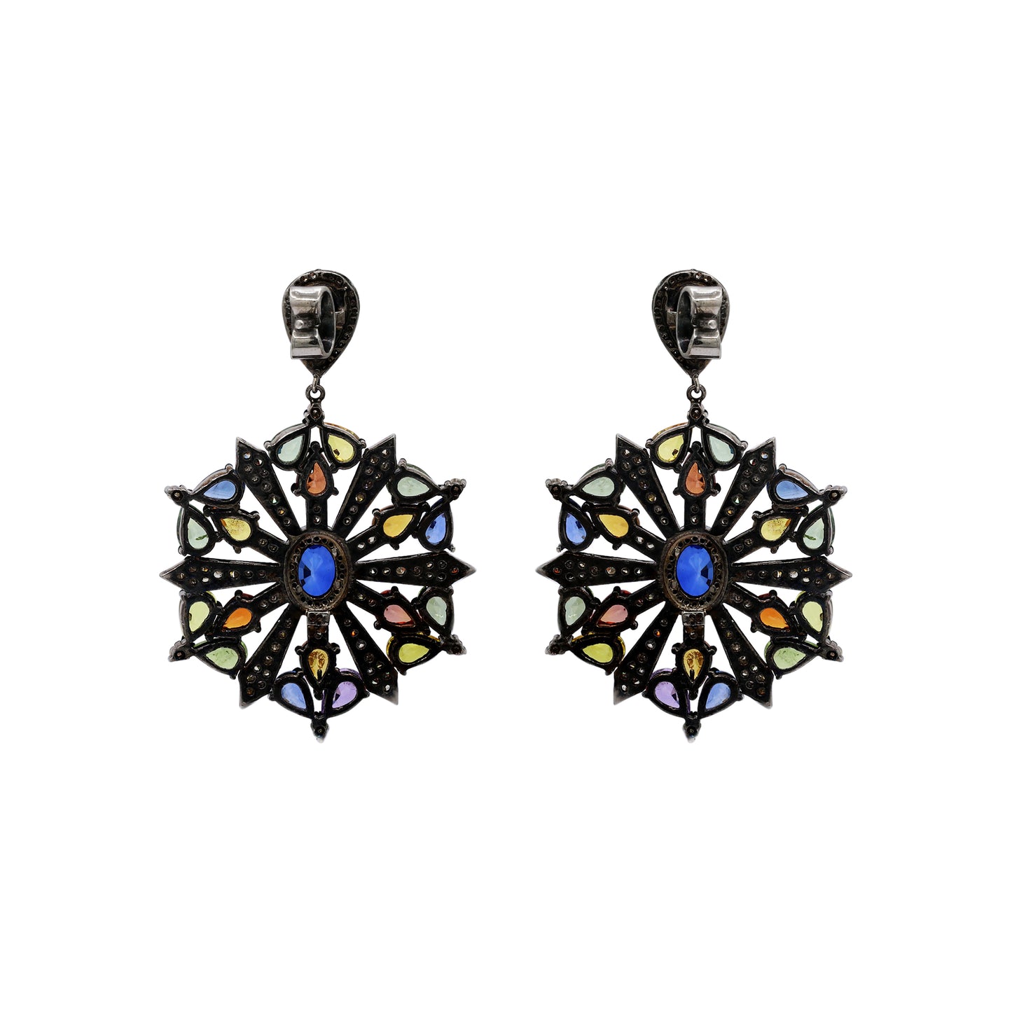 Natural Multi Sapphire And Diamond 925 Sterling Silver Beautiful Drop Earring