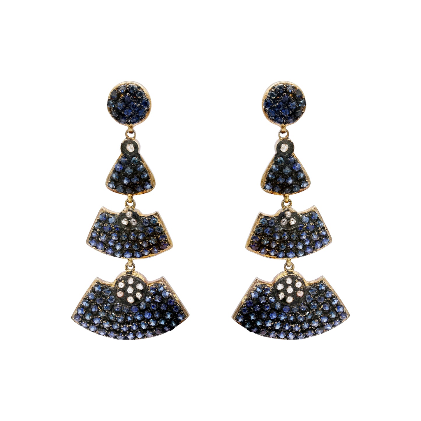 925 Sterling Silver Blue Sapphire And Diamond Drop Earring
