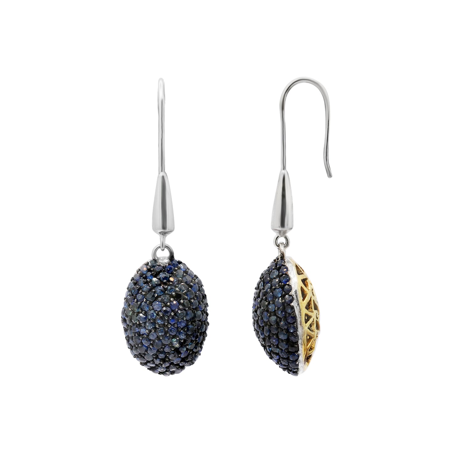 925 Sterling Silver Natural Blue Sapphire Gemstone Dangle Earrings