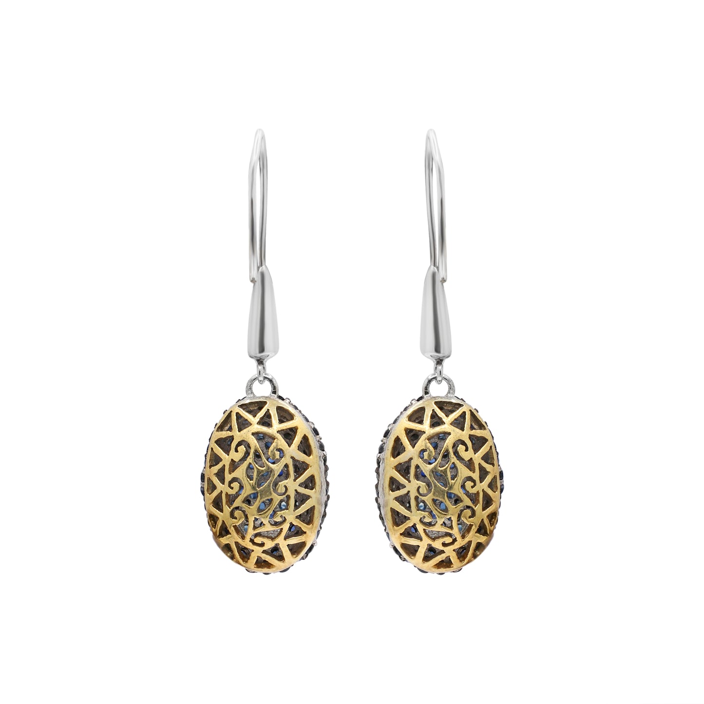 925 Sterling Silver Natural Blue Sapphire Gemstone Dangle Earrings