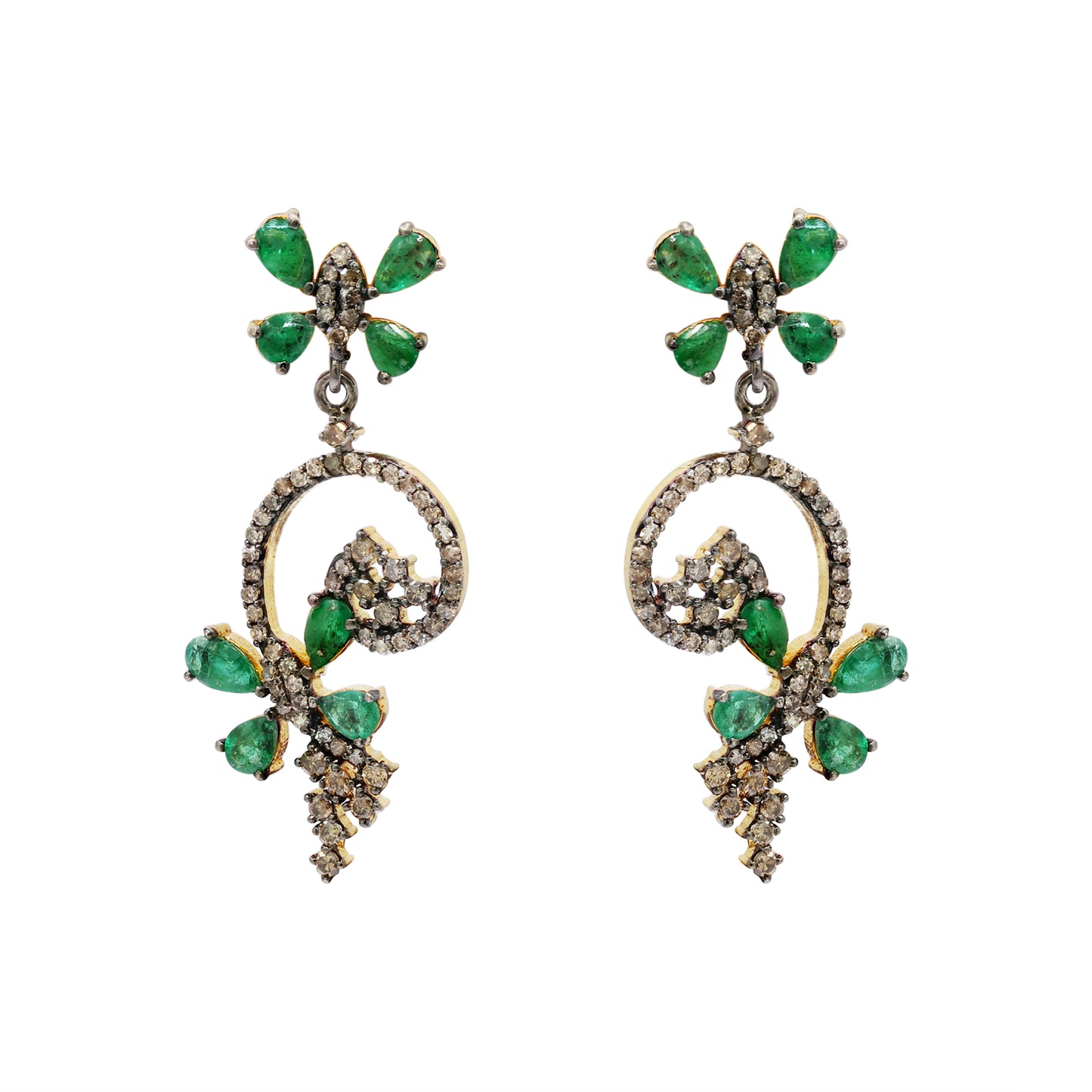 Natural Emerald Gemstone And Diamond Drop Earring 925 Sterling Silver