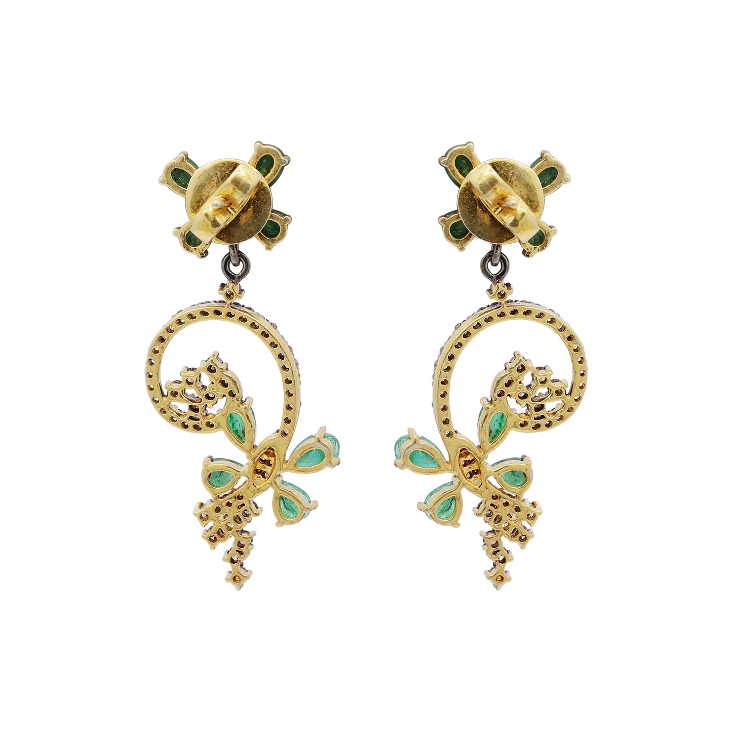 Natural Emerald Gemstone And Diamond Drop Earring 925 Sterling Silver