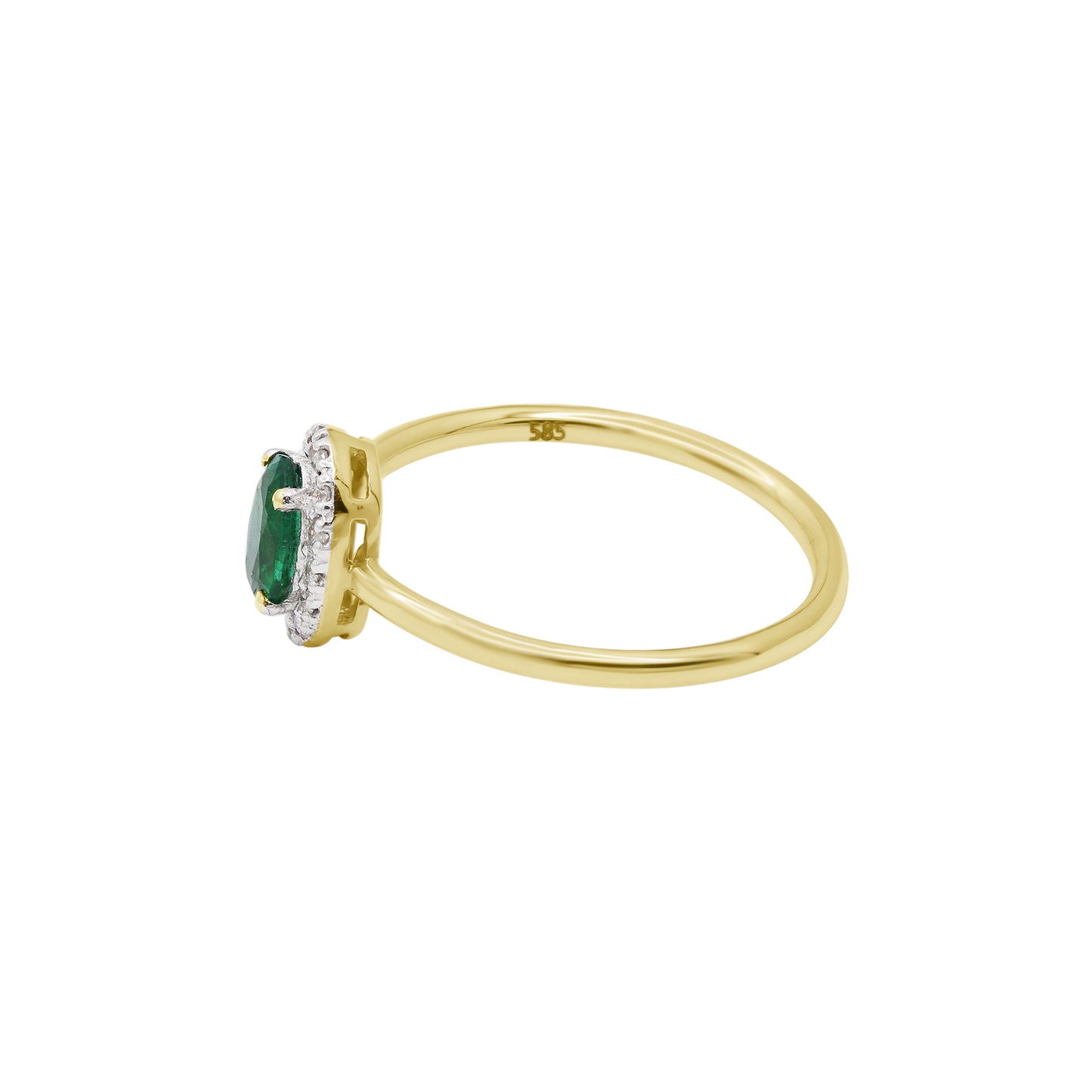14k Yellow Gold Natural Emerald Oval Shaped Gemstone With Diamond Gold Ring