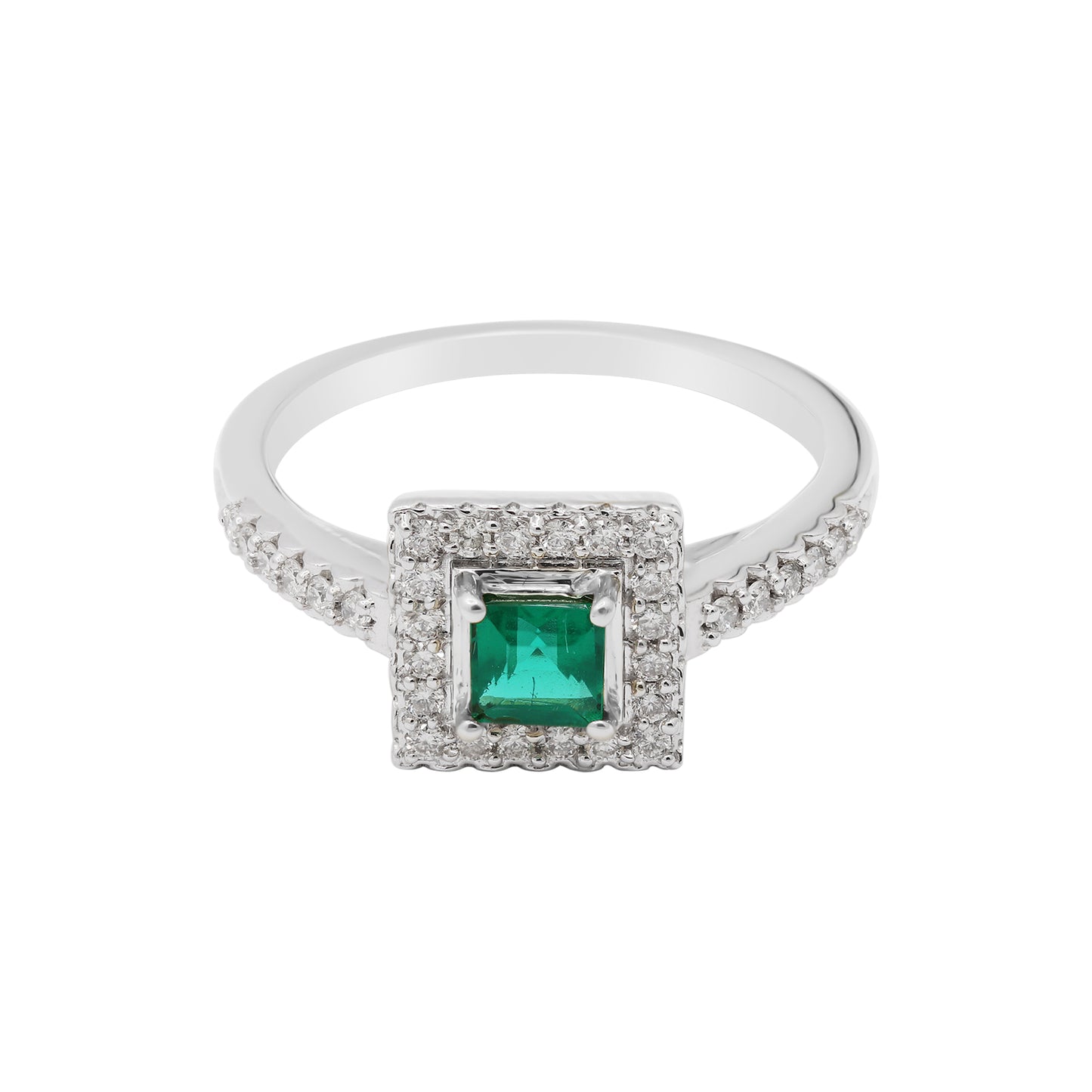 Square Shaped Precious Emerald Gemstone With Diamond Gold Ring In 18k Yellow Gold