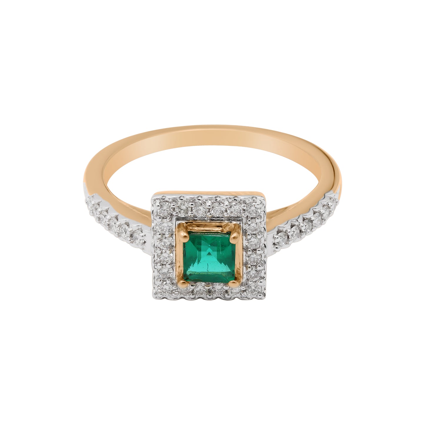 Square Shaped Precious Emerald Gemstone With Diamond Gold Ring In 18k Yellow Gold