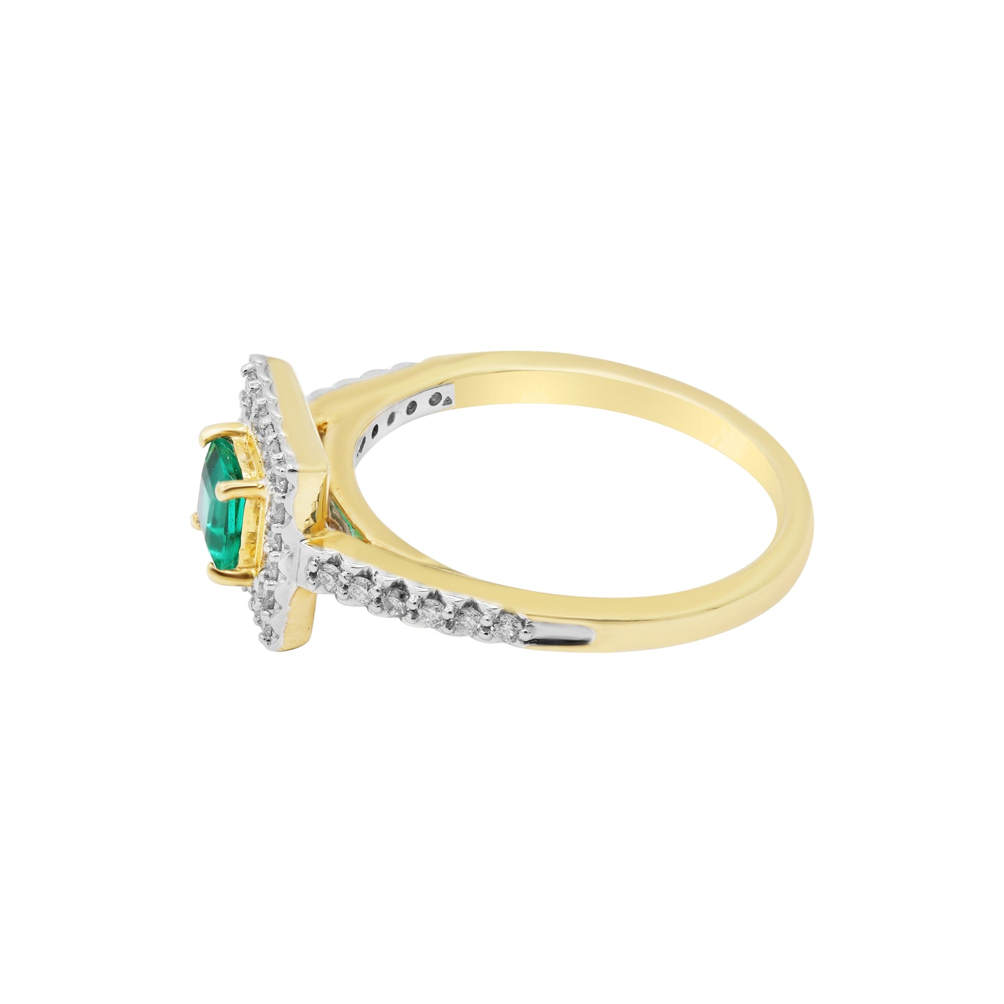 Square Shaped Precious Emerald Gemstone With Diamond Gold Ring In 18k Yellow Gold
