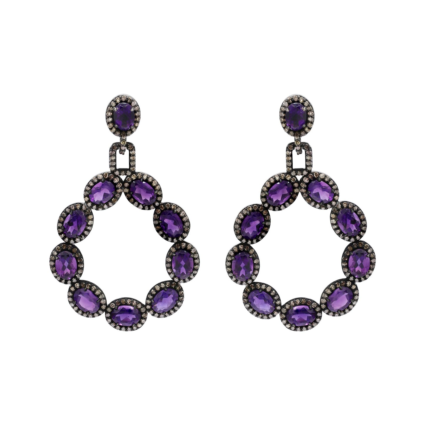 Natural Amethyst And Diamond 925 Sterling Silver Drop Dangle Earring