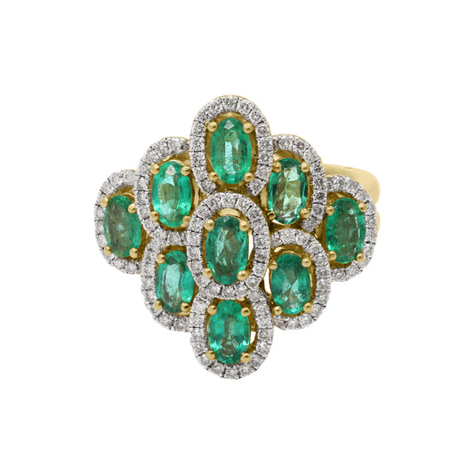 Precious Emerald And Diamond Designer Gold Ring In 14k Yellow Gold