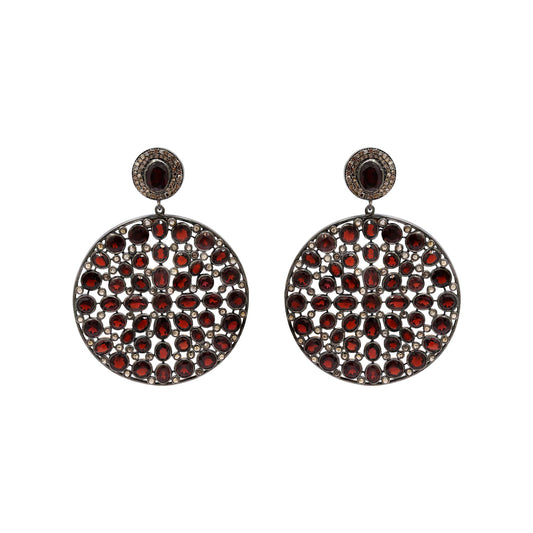 Natural Garnet And Diamond 925 Sterling Silver Gold Plated Handmade Drop Dangle Earring