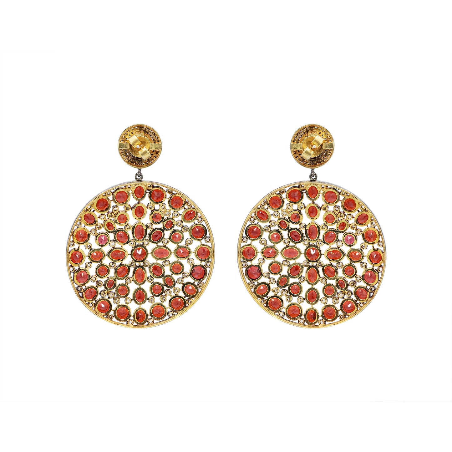 Natural Garnet And Diamond 925 Sterling Silver Gold Plated Handmade Drop Dangle Earring