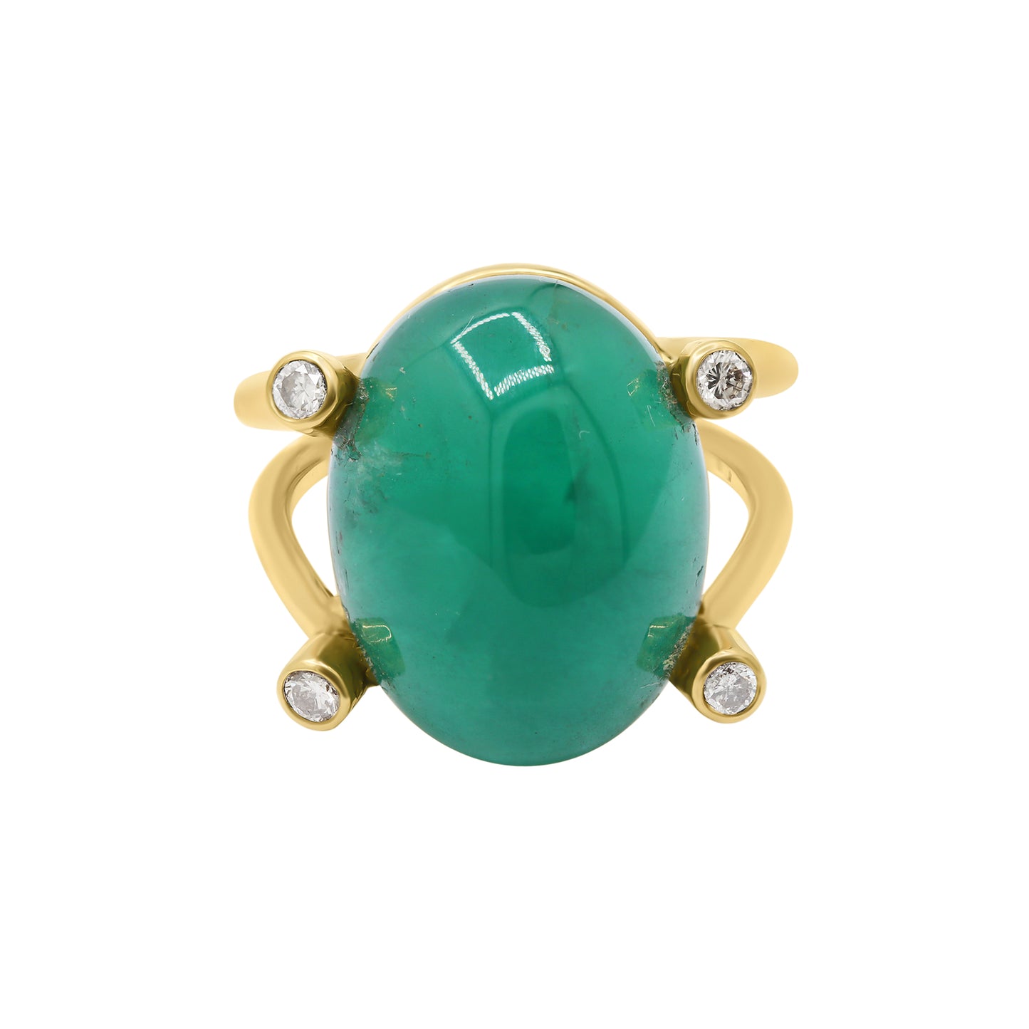 Natural Emerald And Diamond Gold Ring In 14k Yellow Gold