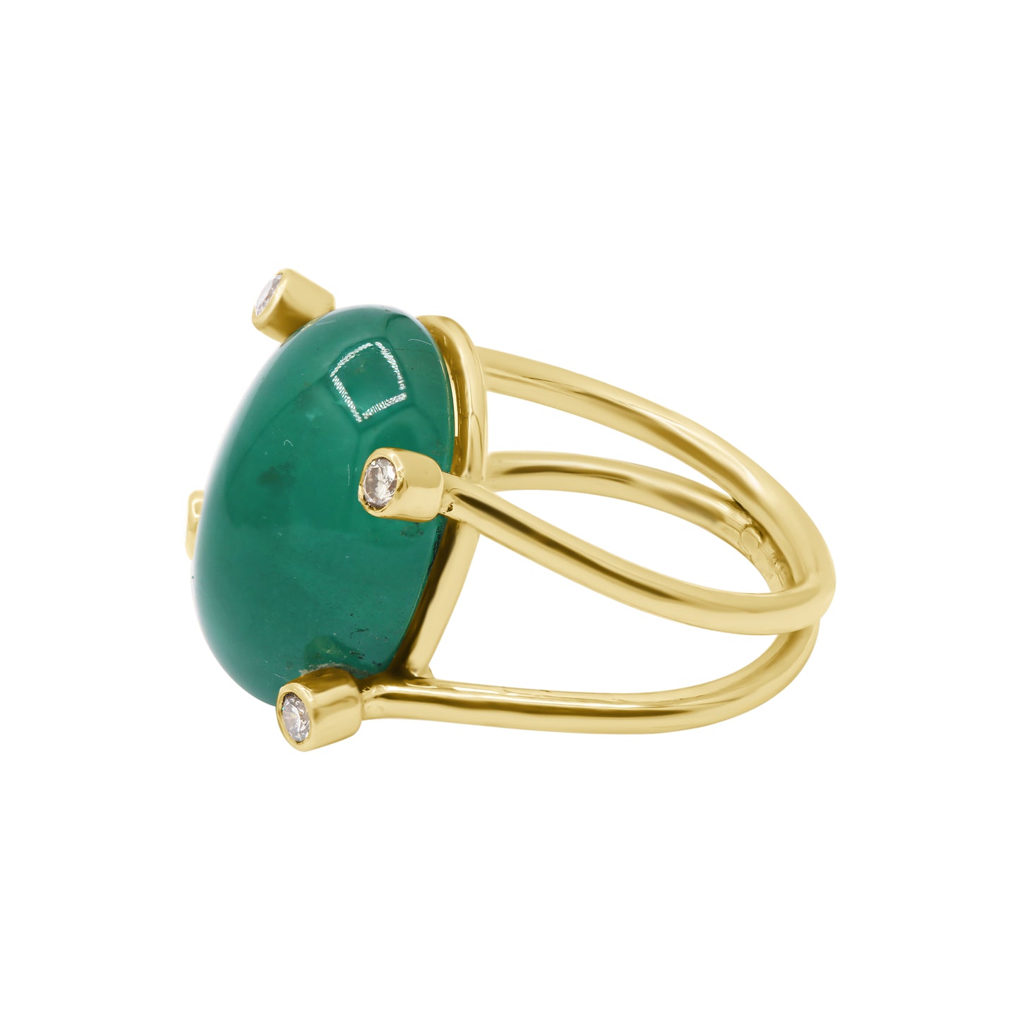 Natural Emerald And Diamond Gold Ring In 14k Yellow Gold