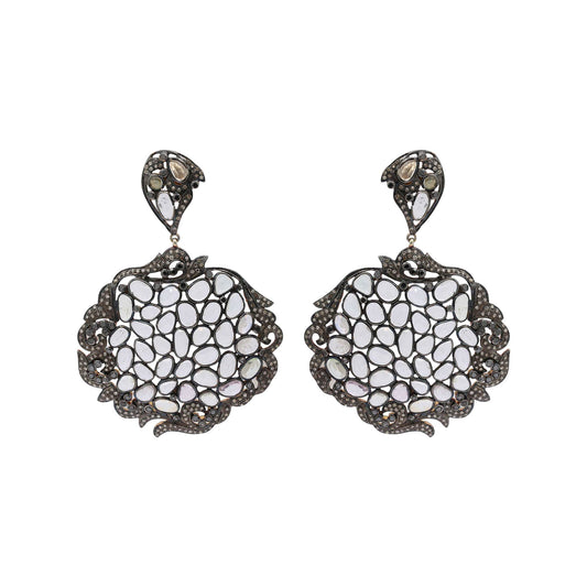 Natural Moonstone And Diamond 925 Sterling Silver Gold Plated Earring