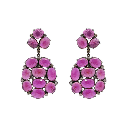 Natural Ruby And Diamond 925 Sterling Silver Gold Plated Earring