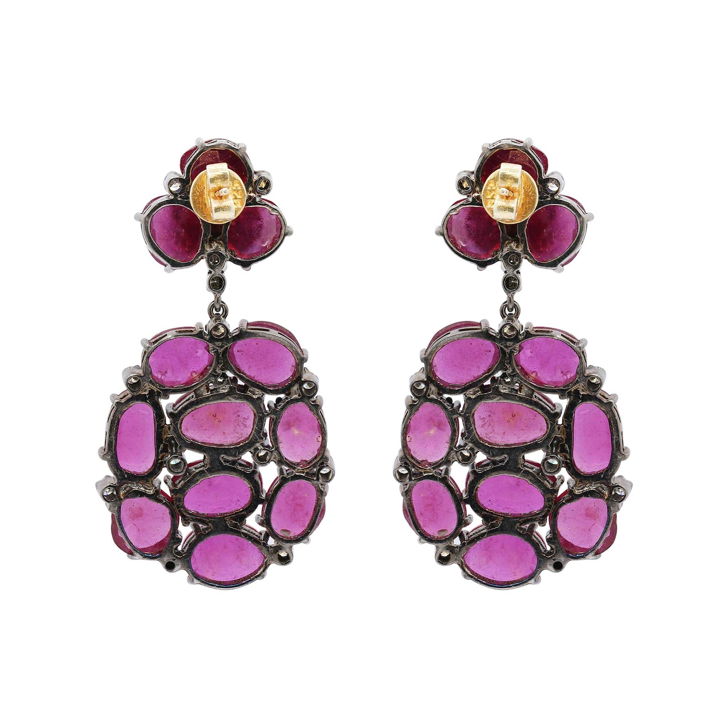 Natural Ruby And Diamond 925 Sterling Silver Gold Plated Earring