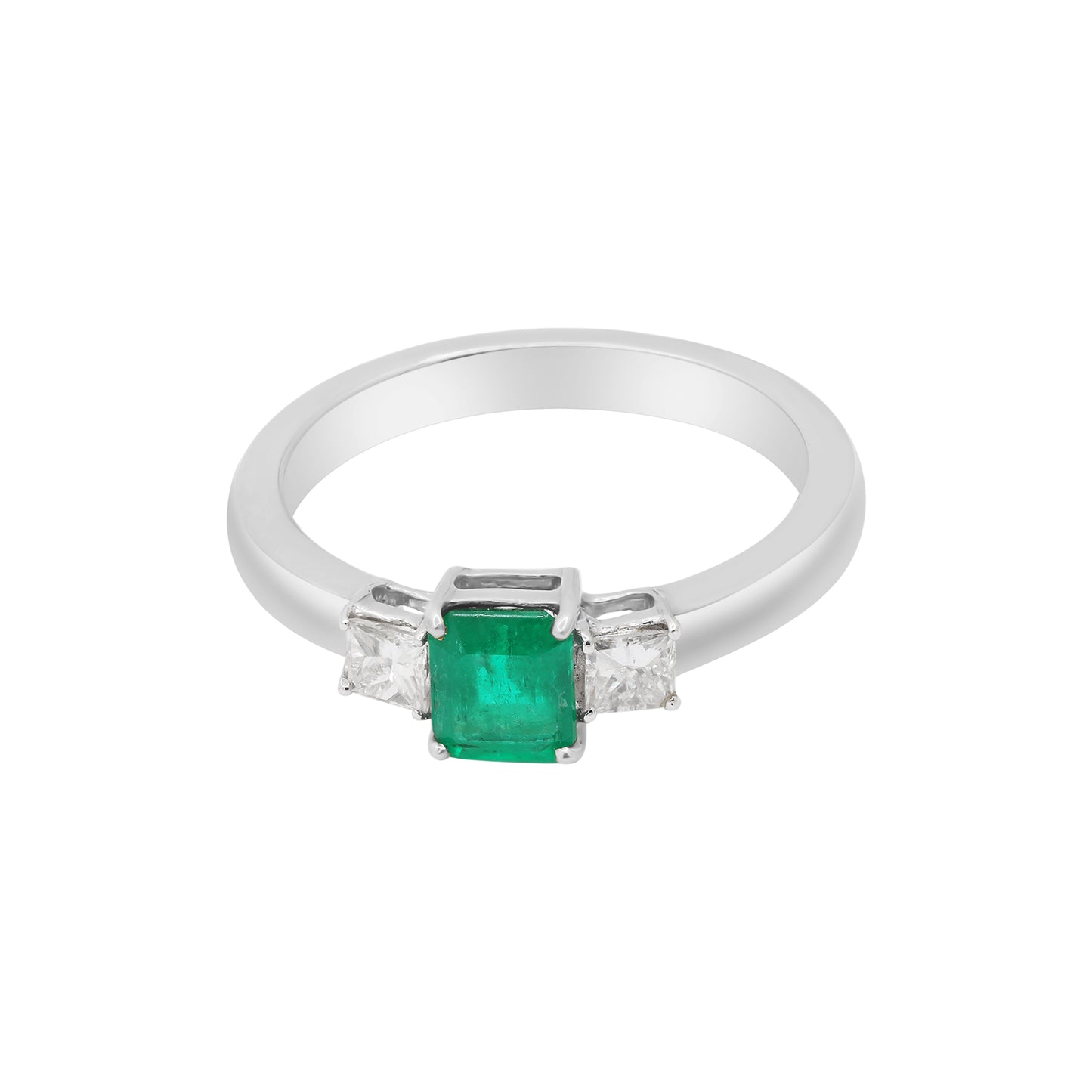 Square Natural Emerald With Diamond Ring In 18k Gold