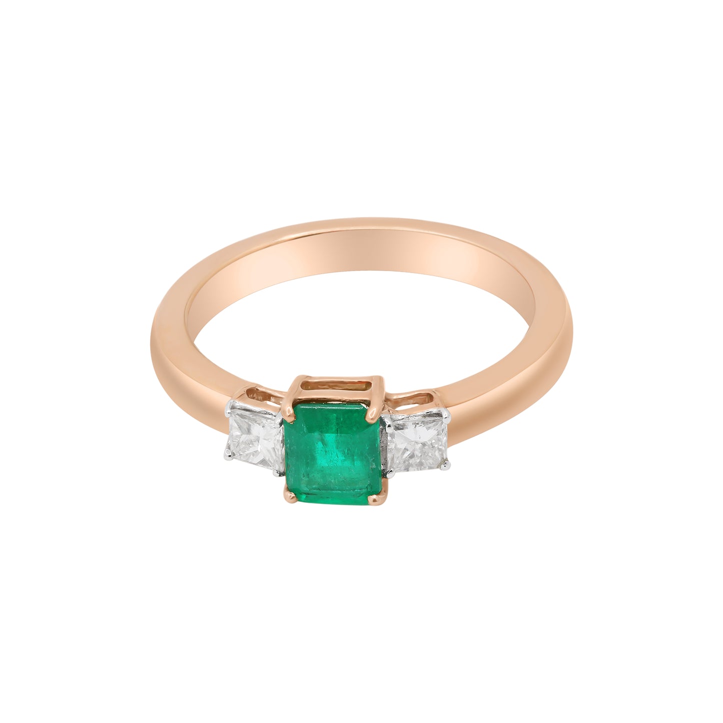 Square Natural Emerald With Diamond Ring In 18k Gold