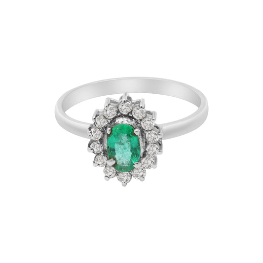 18k Yellow Gold Natural Emerald And Diamond White Gold Ring
