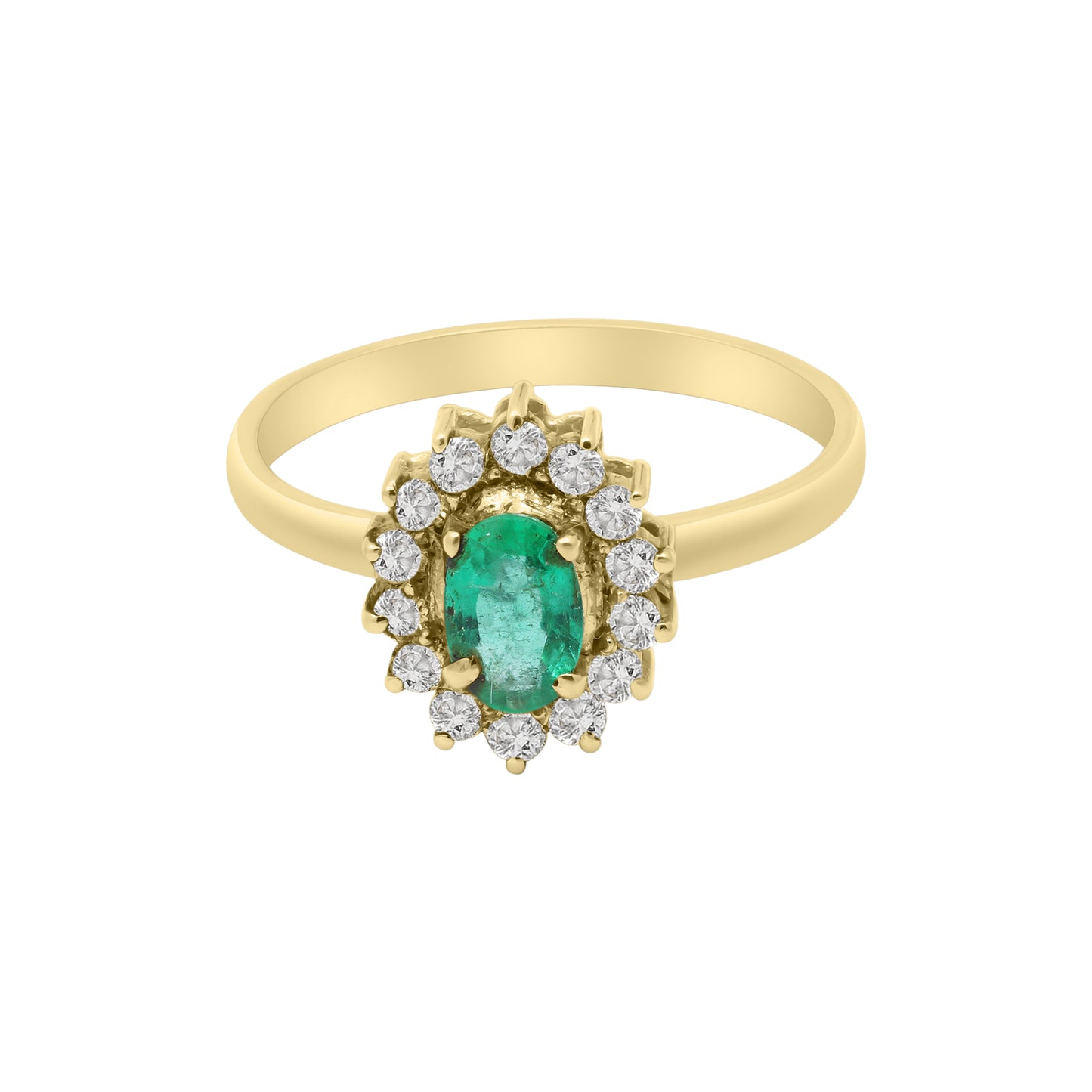18k Yellow Gold Natural Emerald And Diamond White Gold Ring
