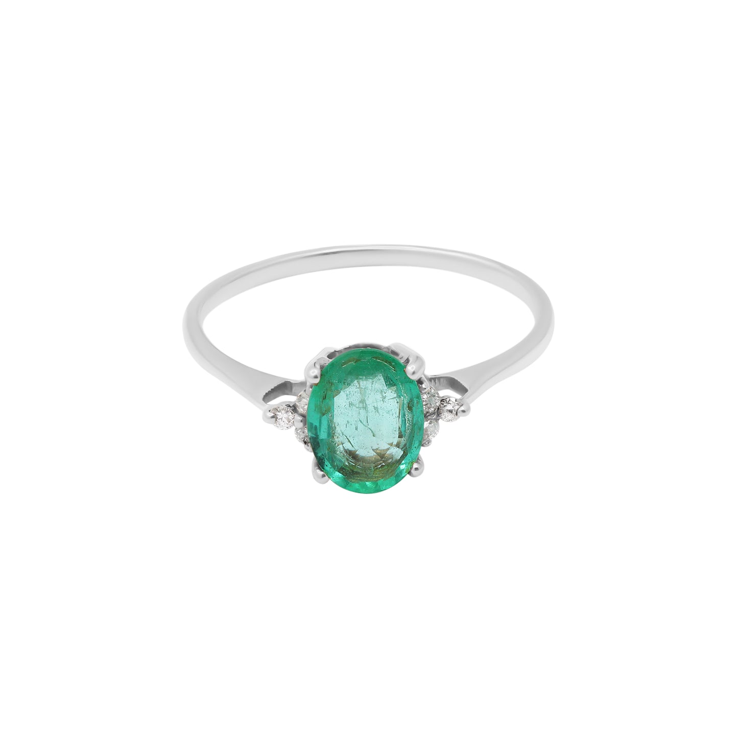 14k Yellow Gold Precious Oval Cut Emerald With Diamond Ring