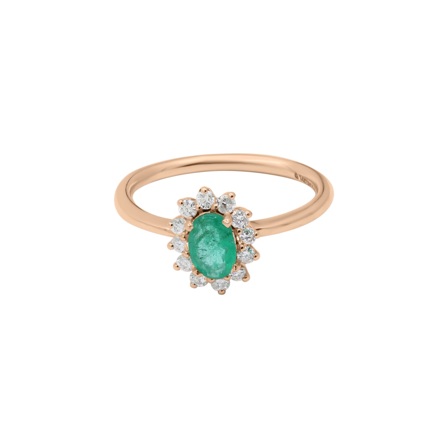 Oval Shaped Natural Emerald Gemstone With Diamond Ring In 14k White Gold