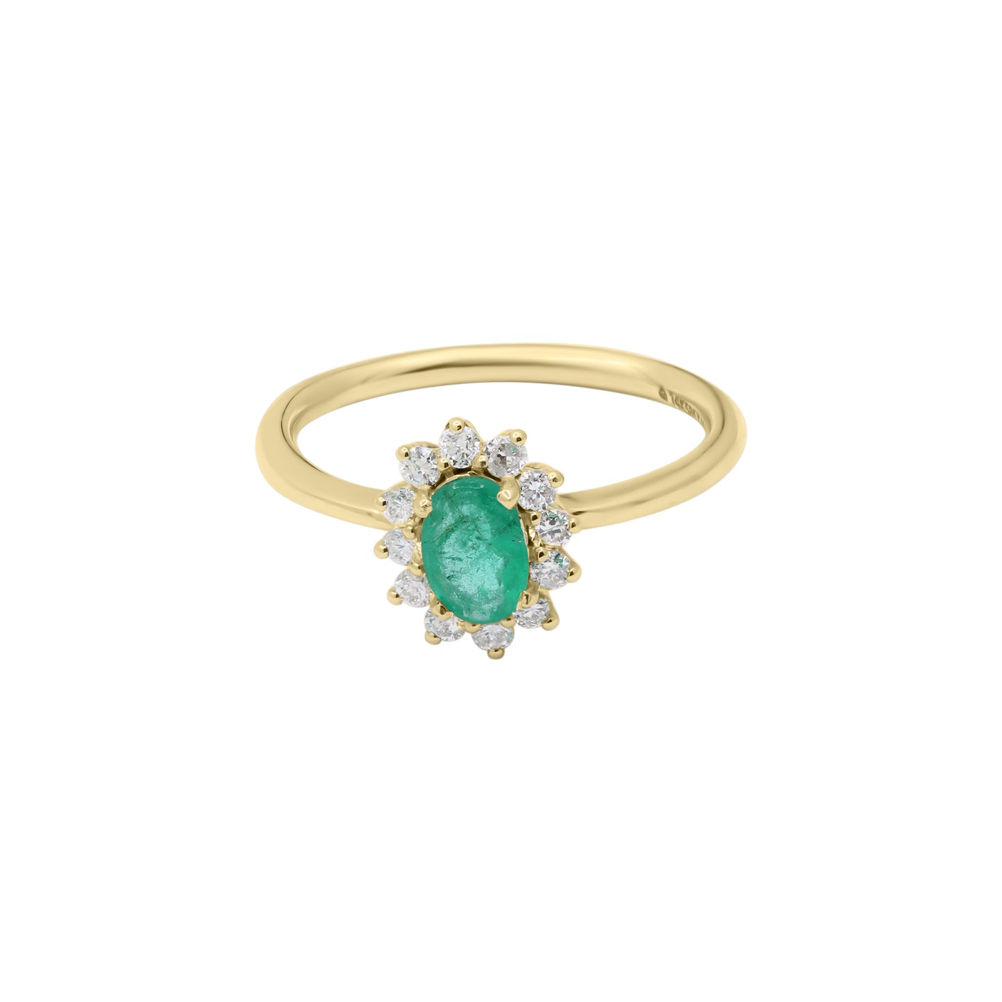 Oval Shaped Natural Emerald Gemstone With Diamond Ring In 14k White Gold