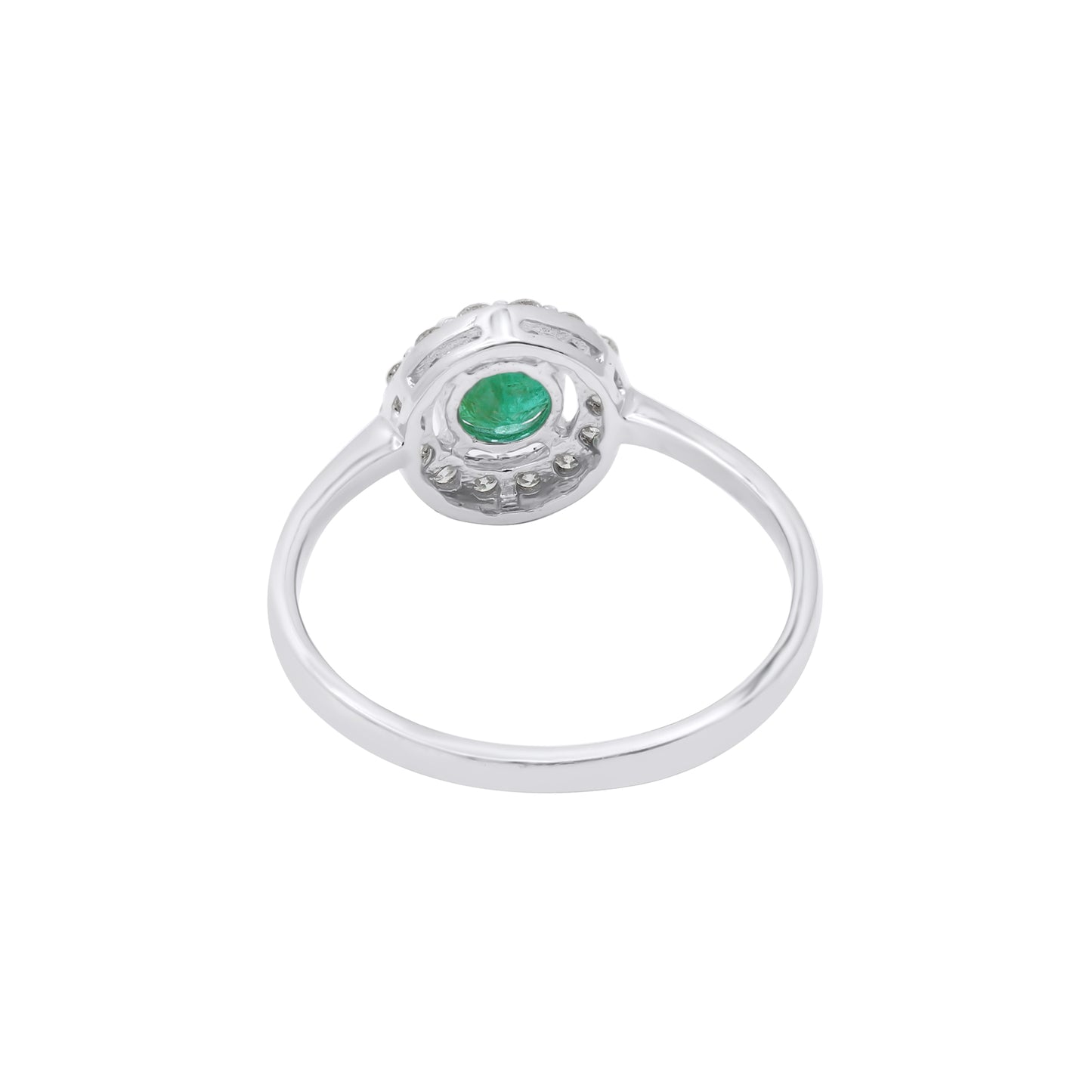Precious Round Emerald Gemstone With Diamond Gold Ring In 14k White Gold