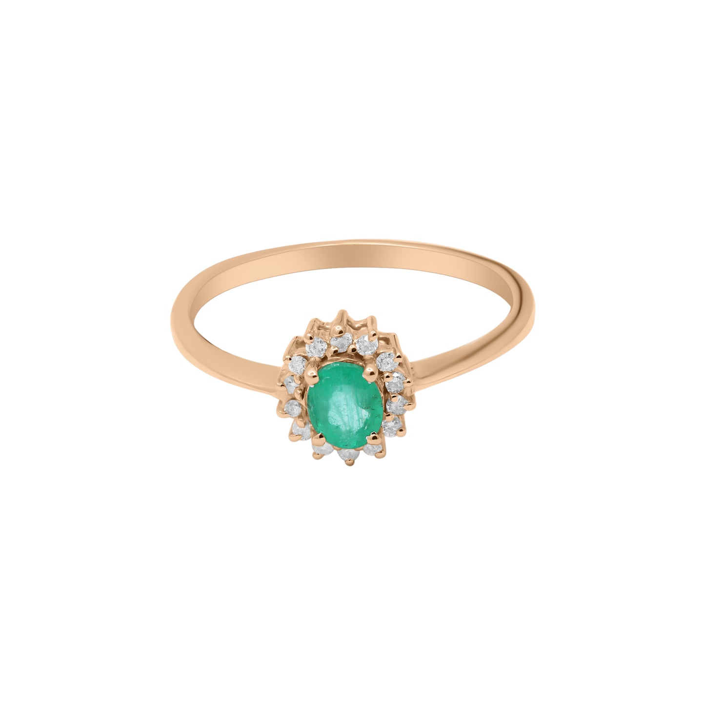 Natural Emerald With Diamond Gold Ring In 18k White Gold