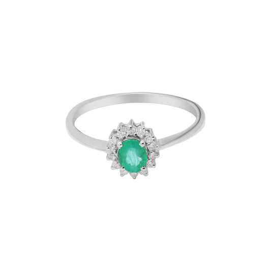 Natural Emerald With Diamond Gold Ring In 18k White Gold