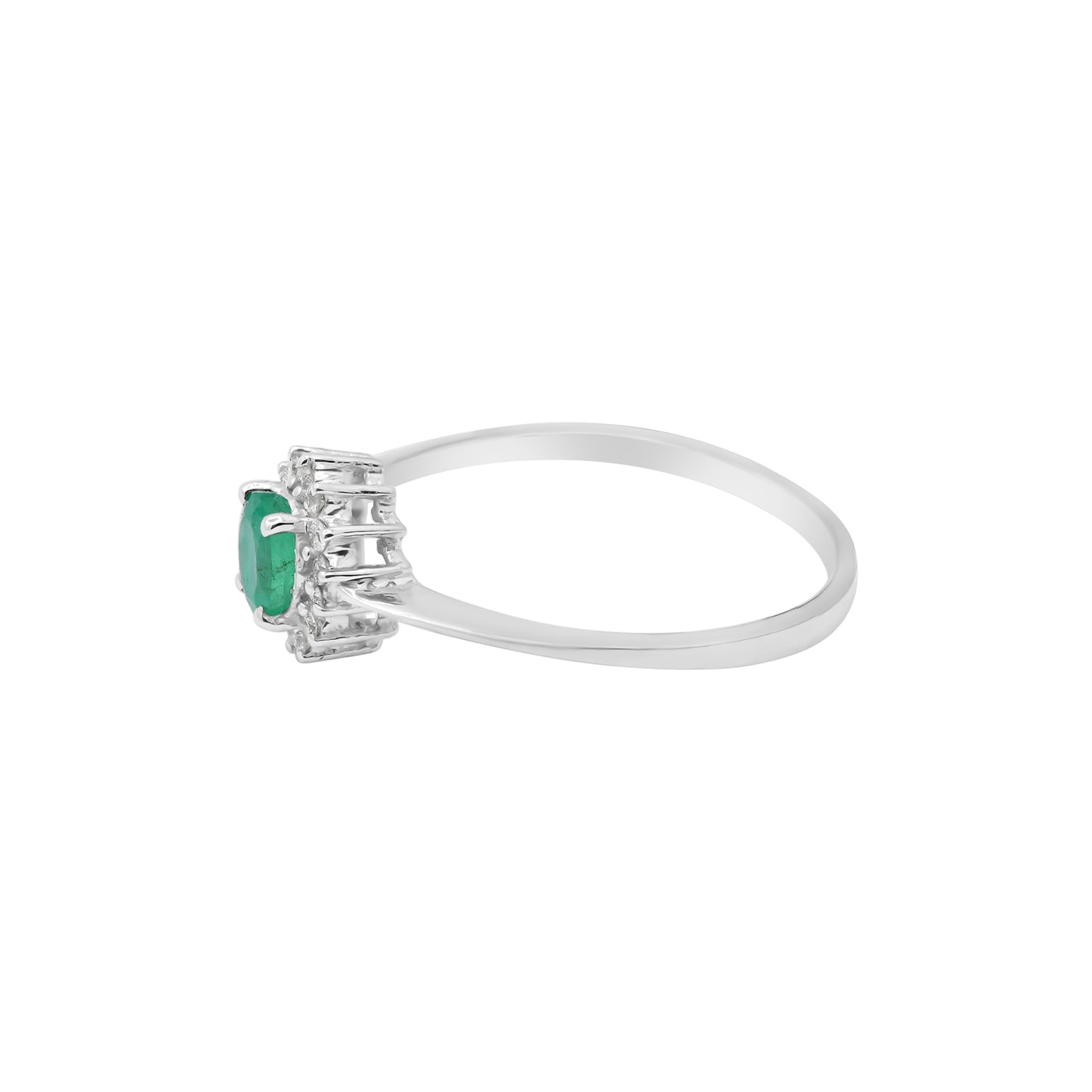 Natural Emerald With Diamond Gold Ring In 18k White Gold