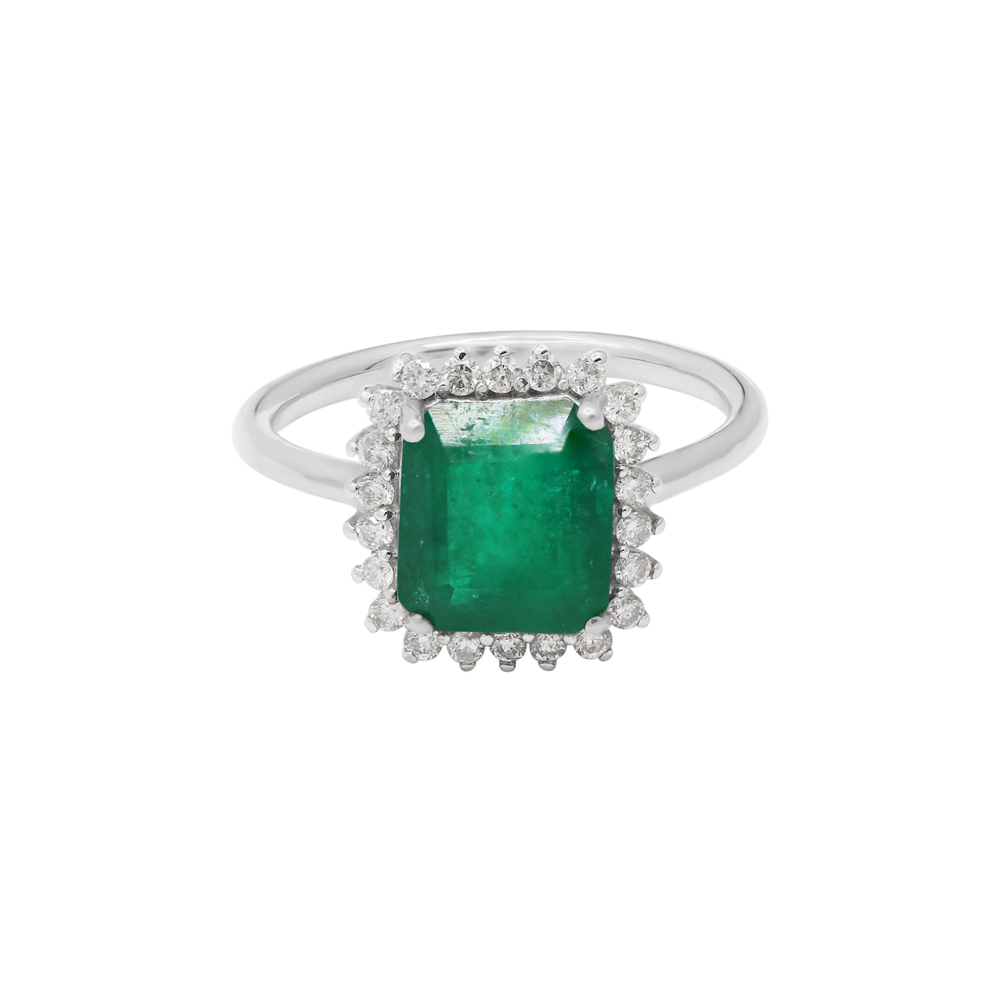 Precious Emerald Gemstone With Diamond Yellow Gold Ring In 14k Gold