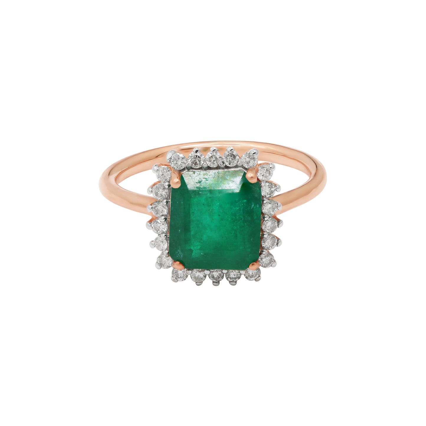 Precious Emerald Gemstone With Diamond Yellow Gold Ring In 14k Gold