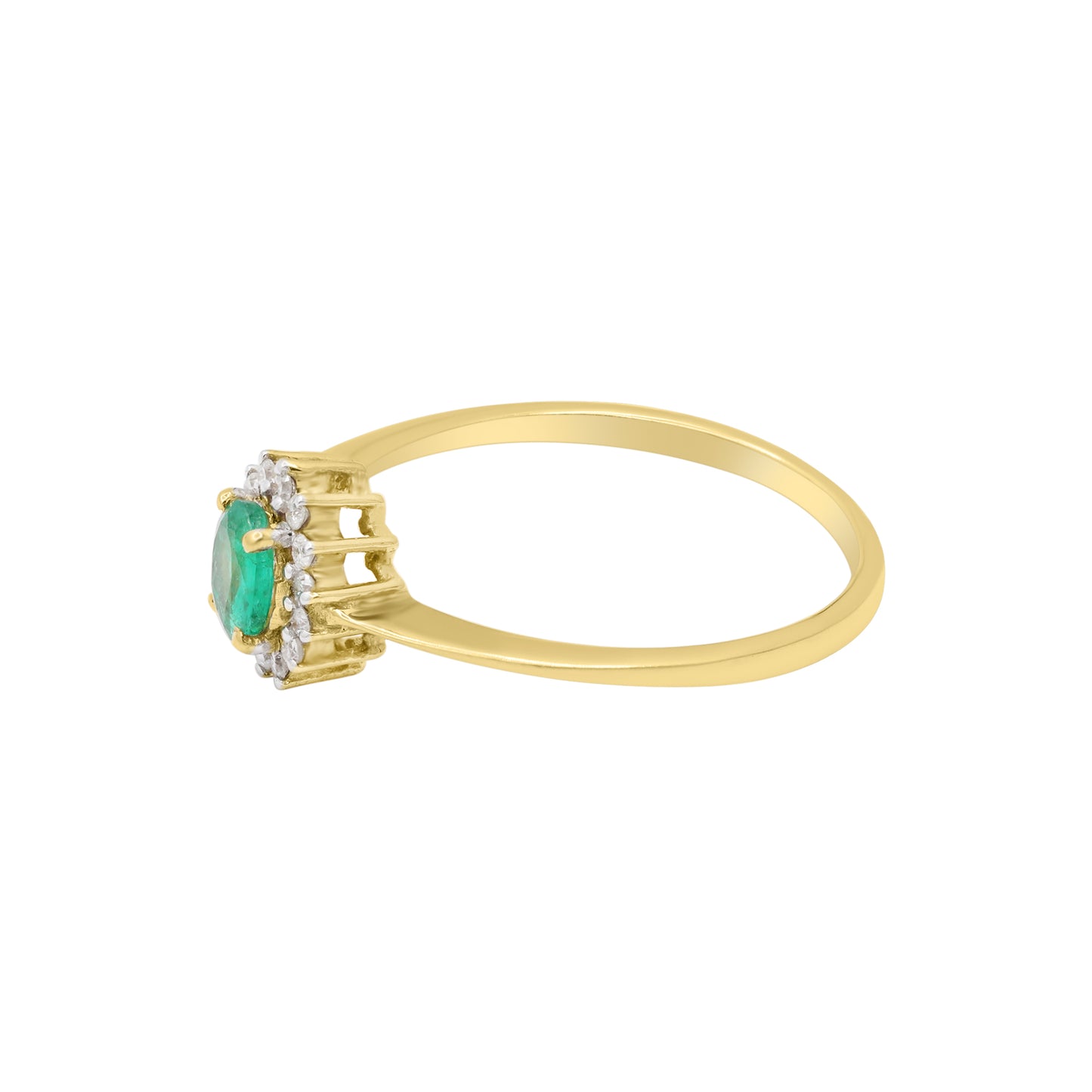Natural Emerald With Diamond Ring In 14k Yellow Gold