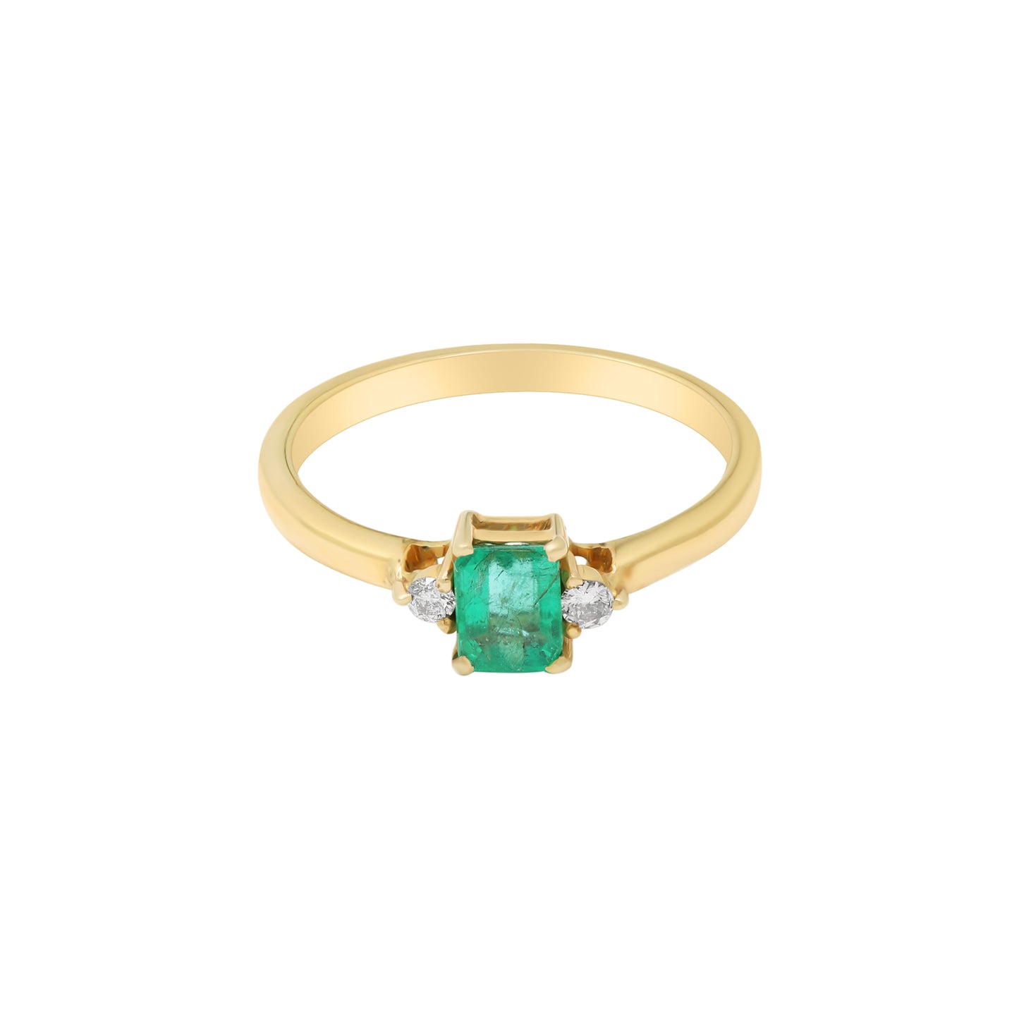 Natural Emerald And Diamond 18k Yellow Gold Ring