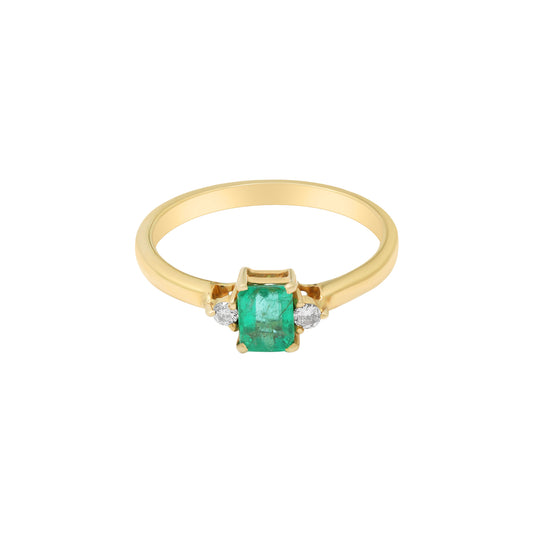 Natural Emerald And Diamond 18k Yellow Gold Ring