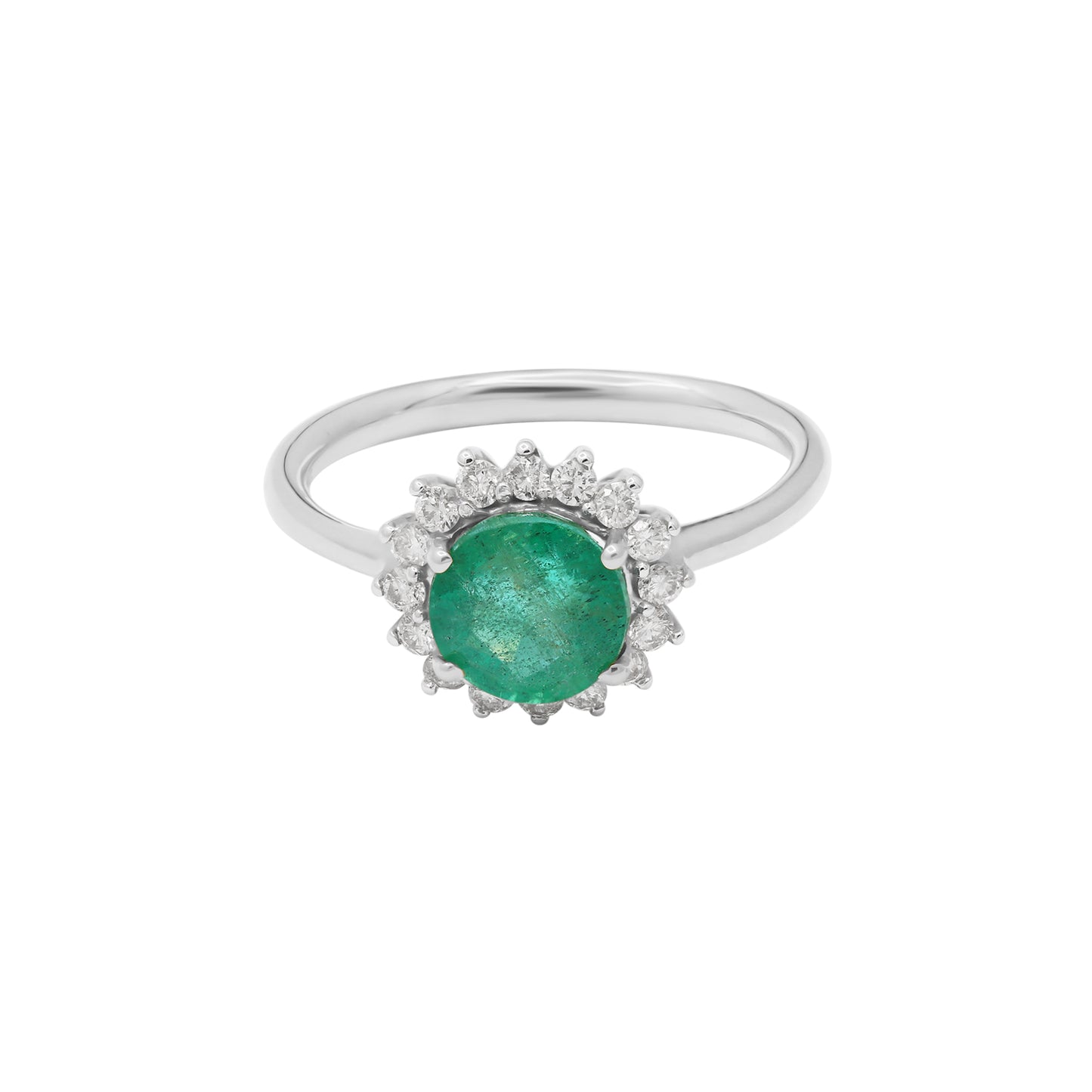 Round Natural Emerald With Diamond 14k Yellow Gold Ring