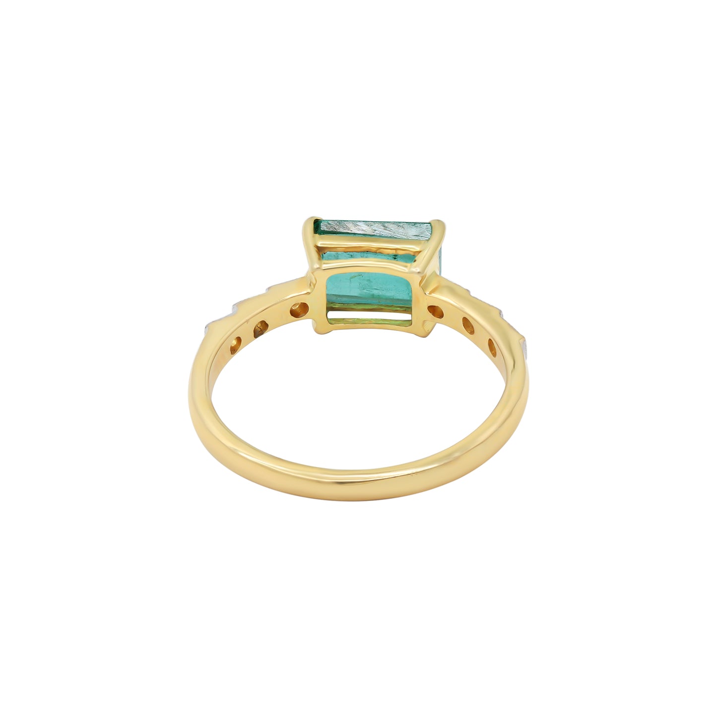Natural Emerald With Diamond Ring In 18k Yellow Gold