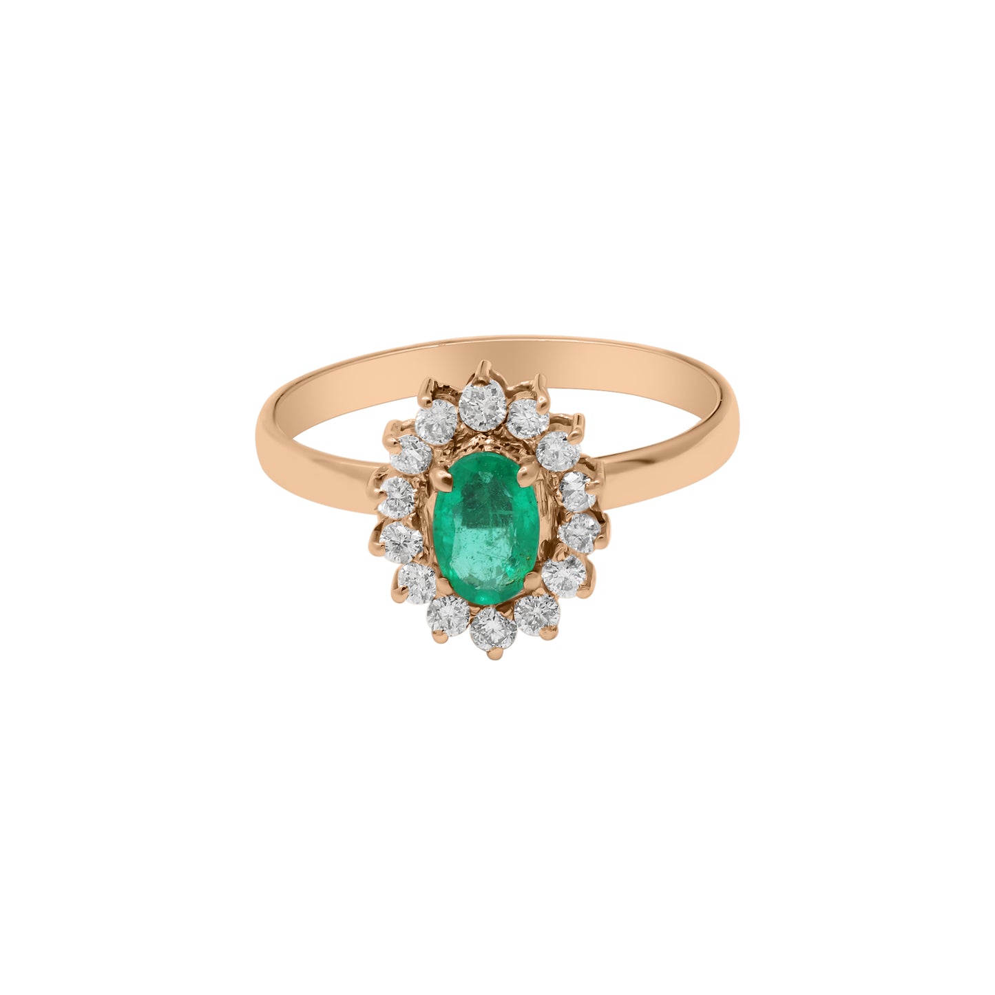 Natural Oval Cut Emerald Gemstone With Diamond Ring In 18k Yellow Gold