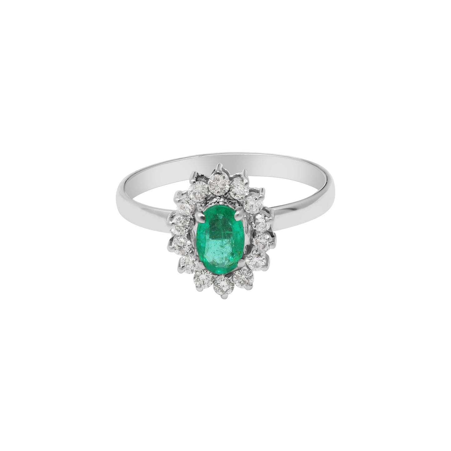 Natural Oval Cut Emerald Gemstone With Diamond Ring In 18k Yellow Gold