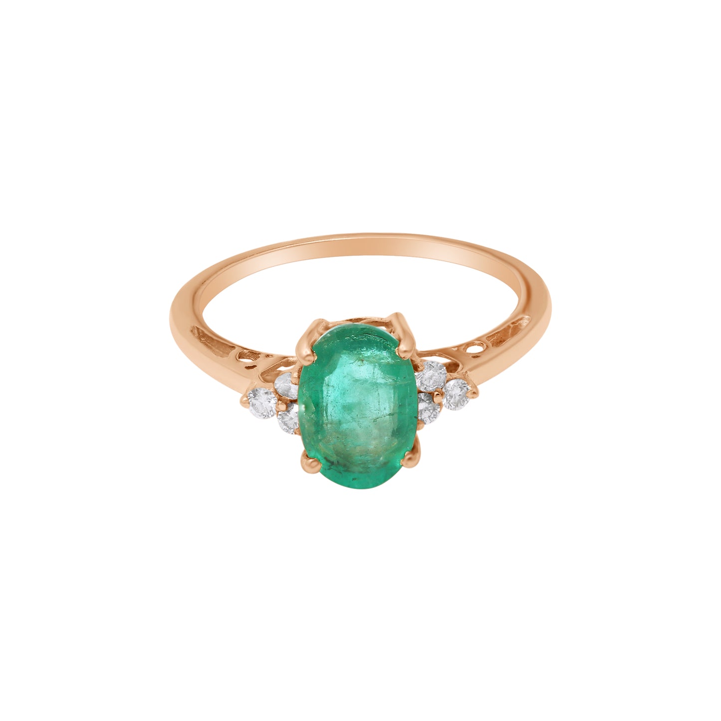 Oval Shaped Natural Emerald Gemstone With Diamond Ring In 18k Yellow Gold