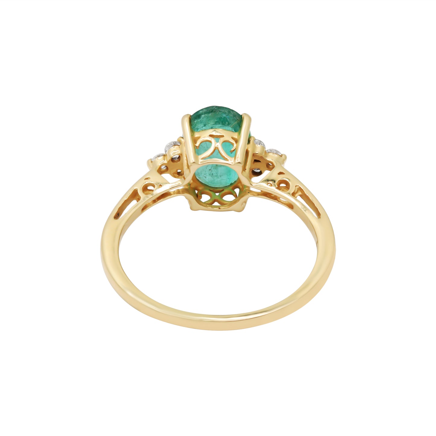 Oval Shaped Natural Emerald Gemstone With Diamond Ring In 18k Yellow Gold