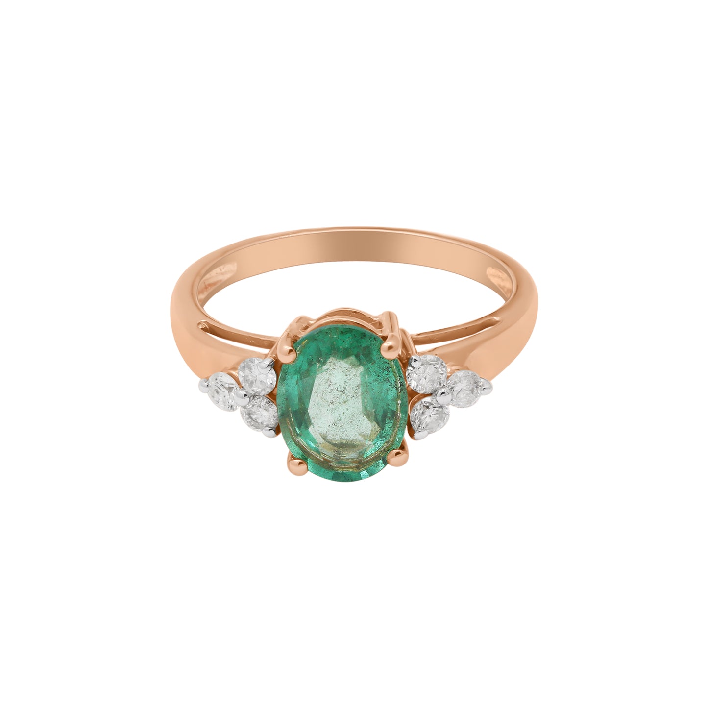 Natural Emerald With Diamond 14k Yellow Gold Ring