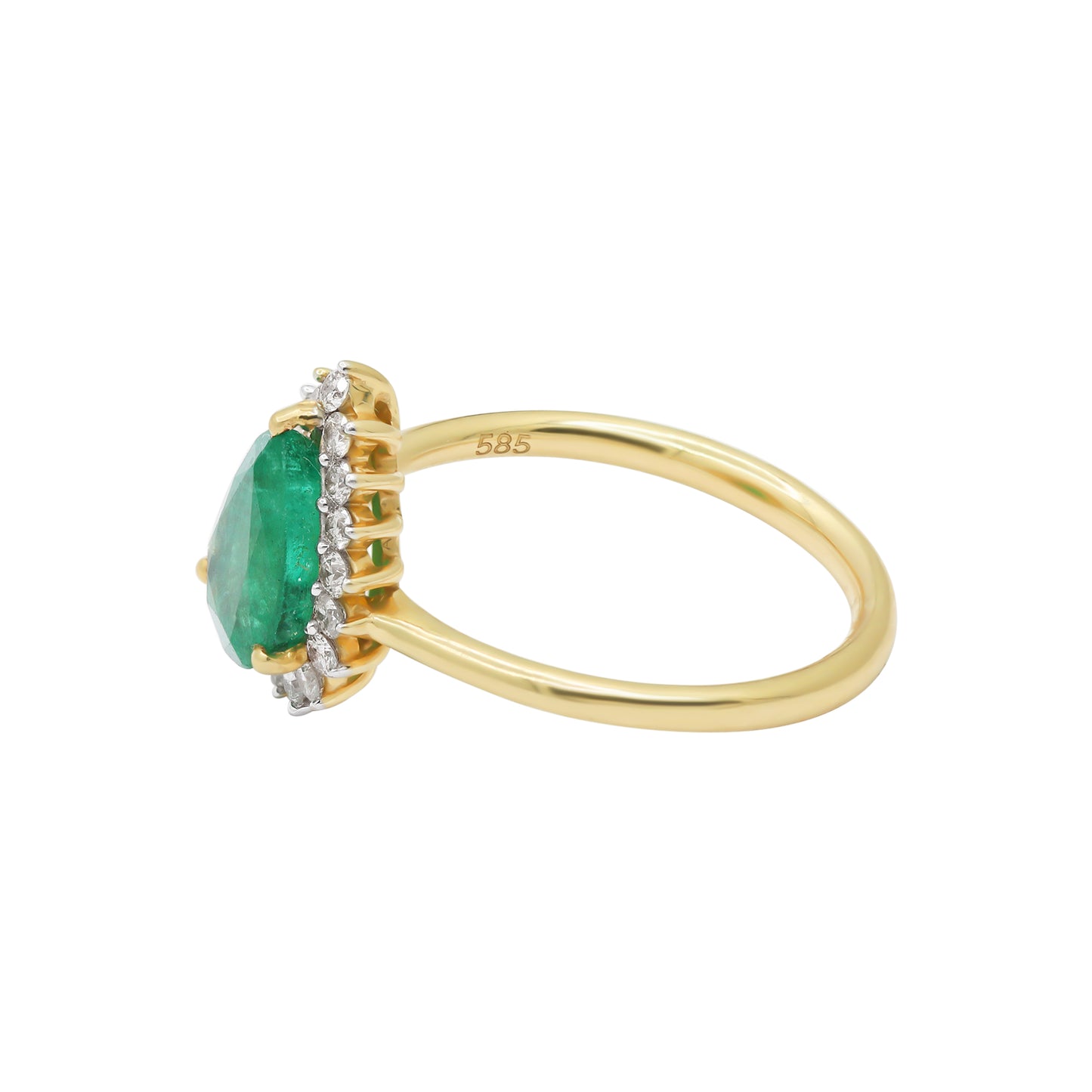 14k Yellow Gold Natural Pear Cut Emerald Gemstone With Diamond Ring