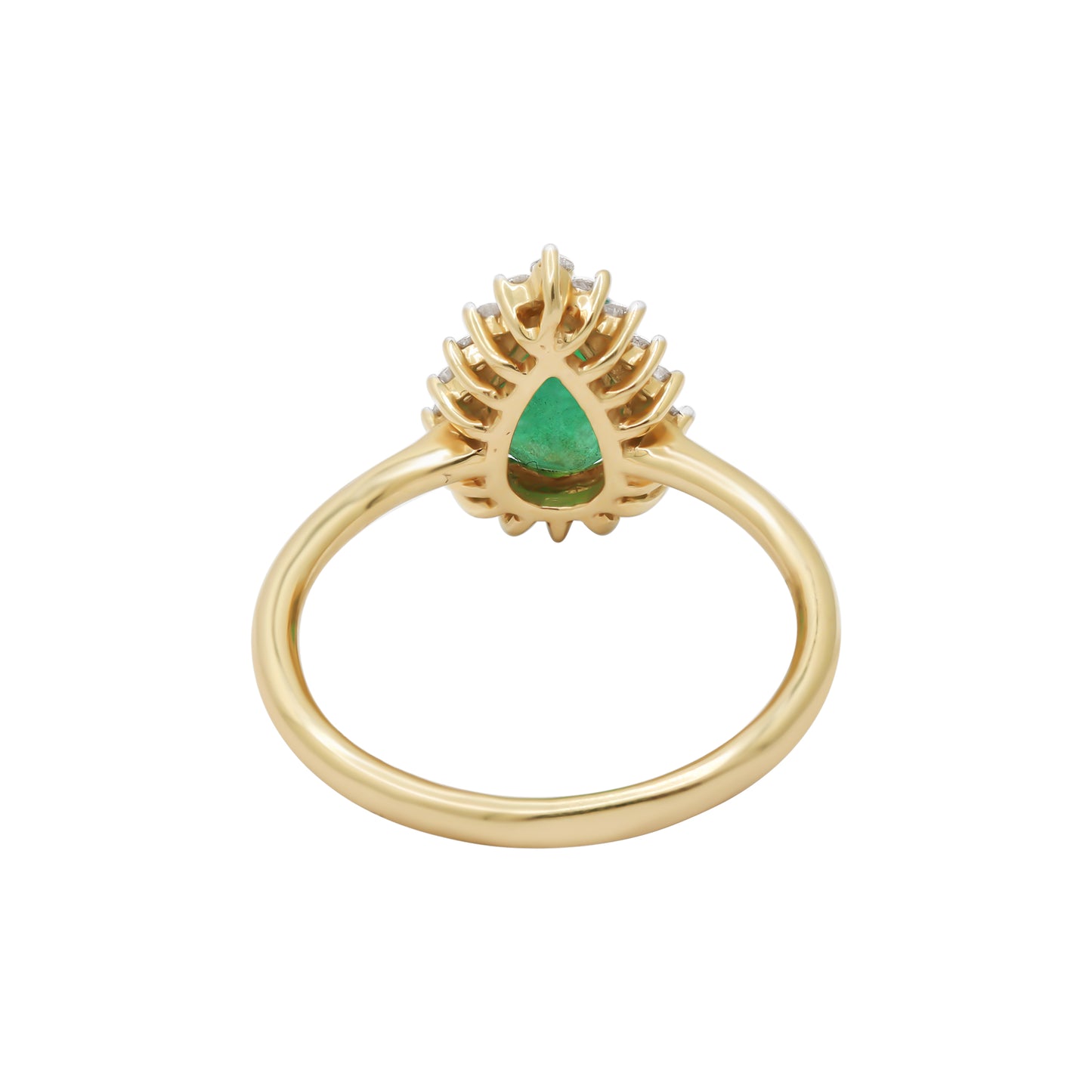 14k Yellow Gold Natural Pear Cut Emerald Gemstone With Diamond Ring