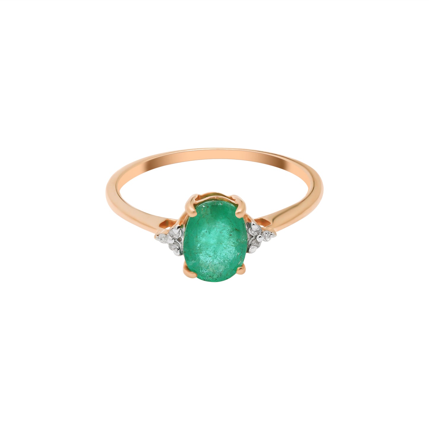 14k Yellow Gold Natural Oval Cut Emerald With Diamond Ring