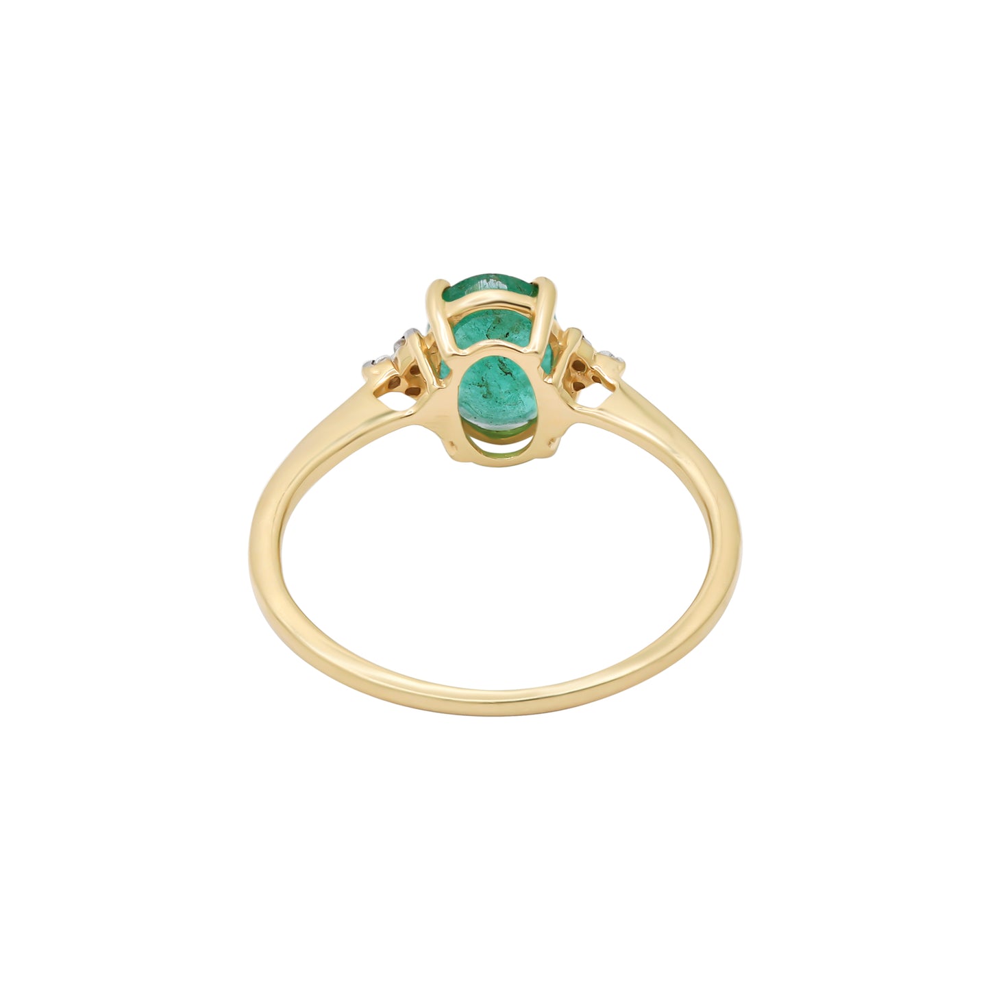 14k Yellow Gold Natural Oval Cut Emerald With Diamond Ring