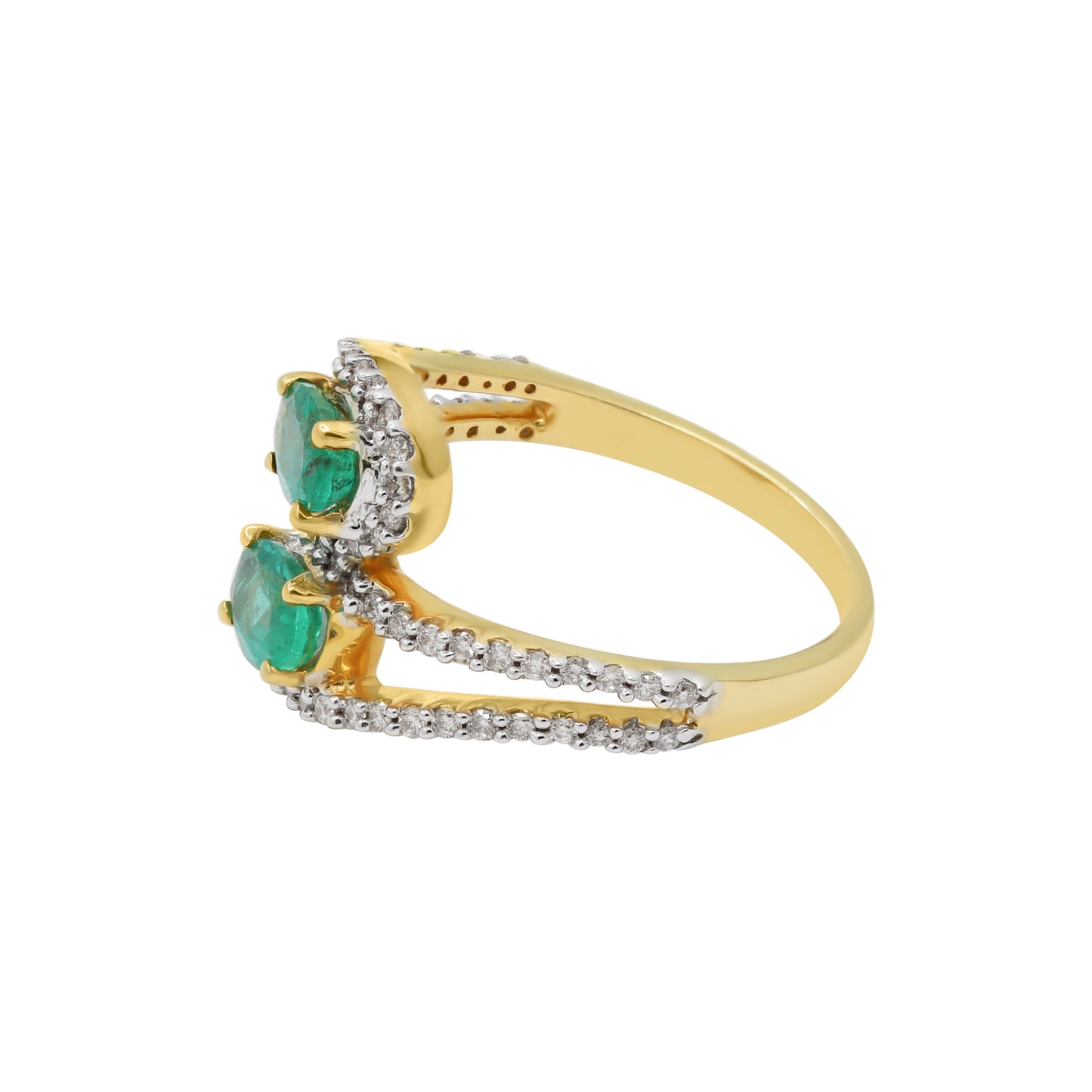 Natural Oval Emerald And Diamond 18k Yellow Gold Designer Ring