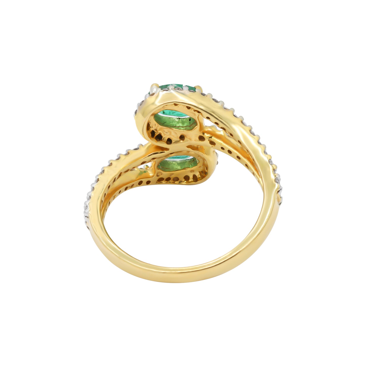 Natural Oval Emerald And Diamond 18k Yellow Gold Designer Ring